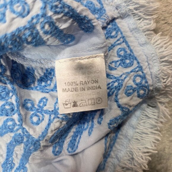 Pranella Aggie Dress Womens Small Blue Embroidered Fringe Boho Beach Cover Up - Picture 6 of 10